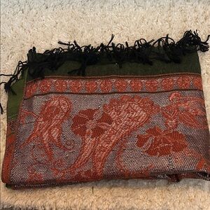 Paisley Fringe Scarf in Green and Rust 24x66